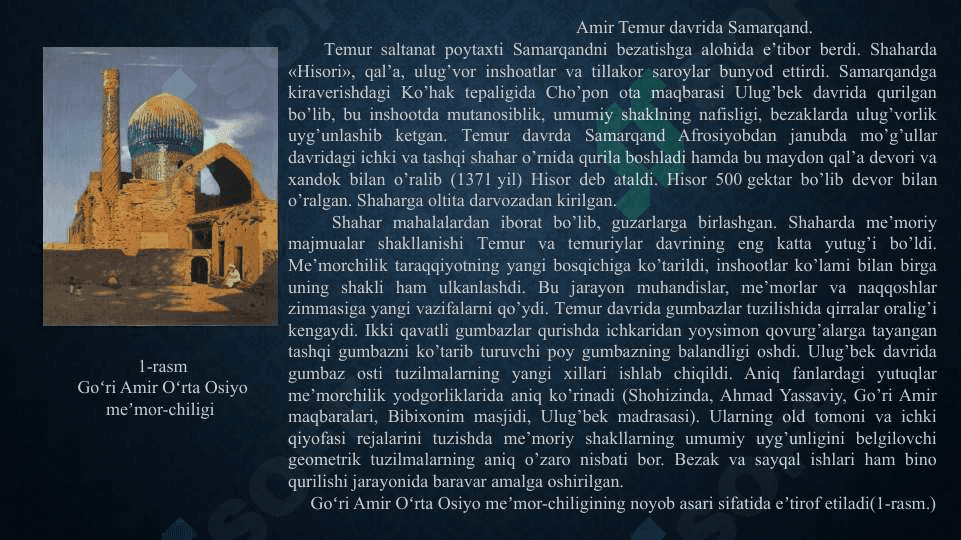 Amir Temur davri me’morchiligi 6