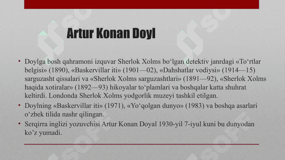 Artur Konan Doyl  Sherlok Holms haqida hikoyalar 3