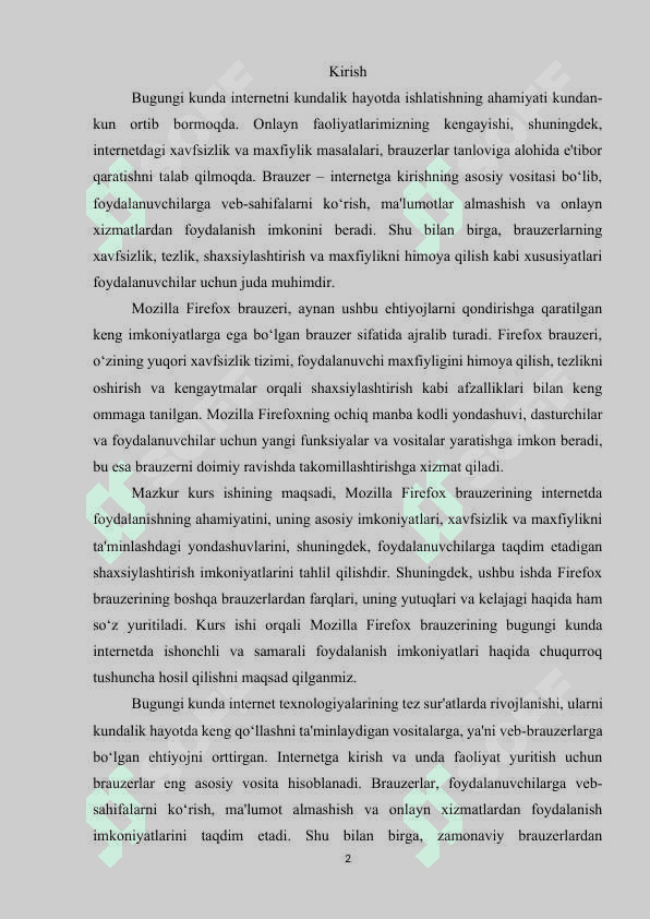 Internet Mozila FireFox baruzeridan foydalanishning ahamiyati va uning imkoniyatlari 2