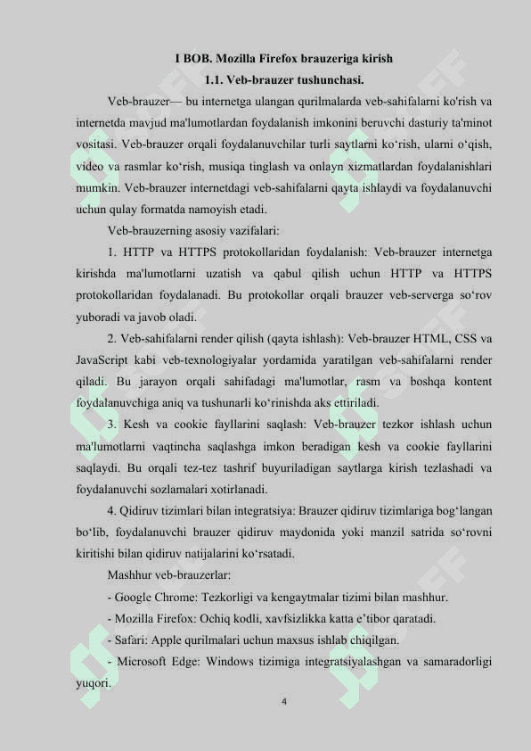 Internet Mozila FireFox baruzeridan foydalanishning ahamiyati va uning imkoniyatlari 4