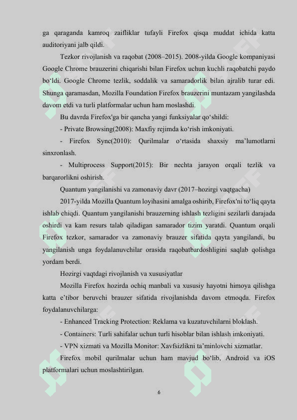 Internet Mozila FireFox baruzeridan foydalanishning ahamiyati va uning imkoniyatlari 6