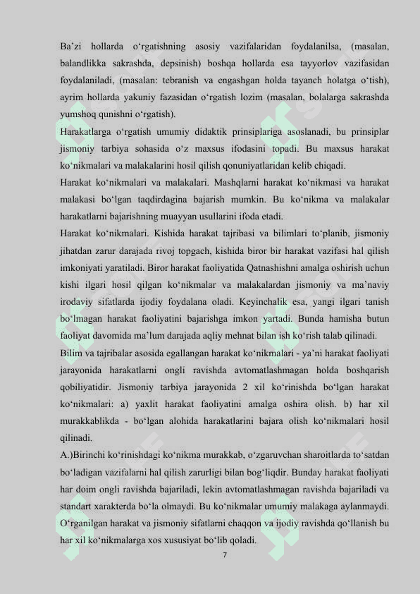 HARAKATLARGA O'RGATISH BOSQICHLARINING ASOSIY YO'NALISHLARI VA XUSUSIYATLARI 7
