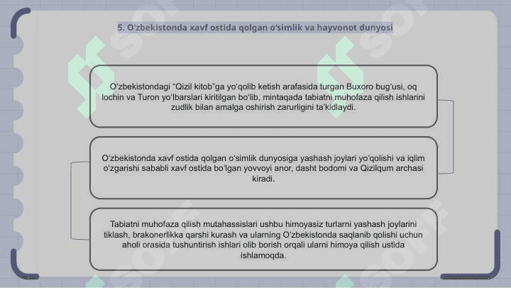 Oʻzbekiston hududidagi Qizil kitobga kiritilgan oʻsimlik va hayvonlar turlari 7