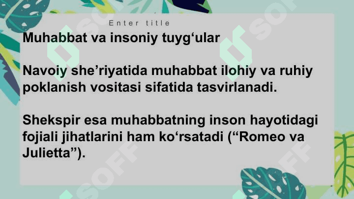 Alisher Navoiy va Shekspir ijodida badiiy tamoyillar mushtarakligi va o‘ziga xosligiAlisher Navoiy va Shekspir ijodida badiiy tamoyillar mushtarakligi va o‘ziga xosligi 7