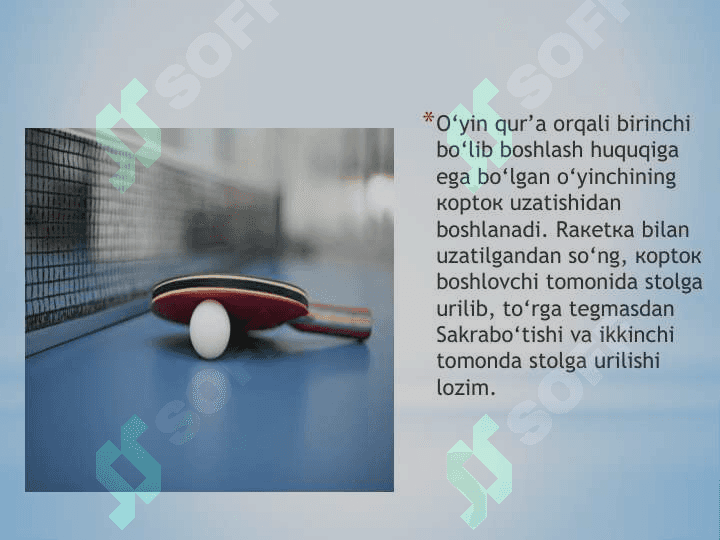 "Stol tennisi o'yin qoidalari va hakamlik. musobaqalarni tashkil etish va o'tkazish asoslari" 4