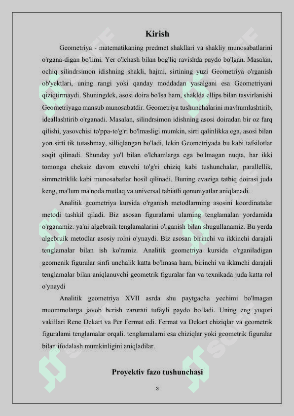 Proyektiv tekislik haqida tushuncha. Angormonik munosabat 2