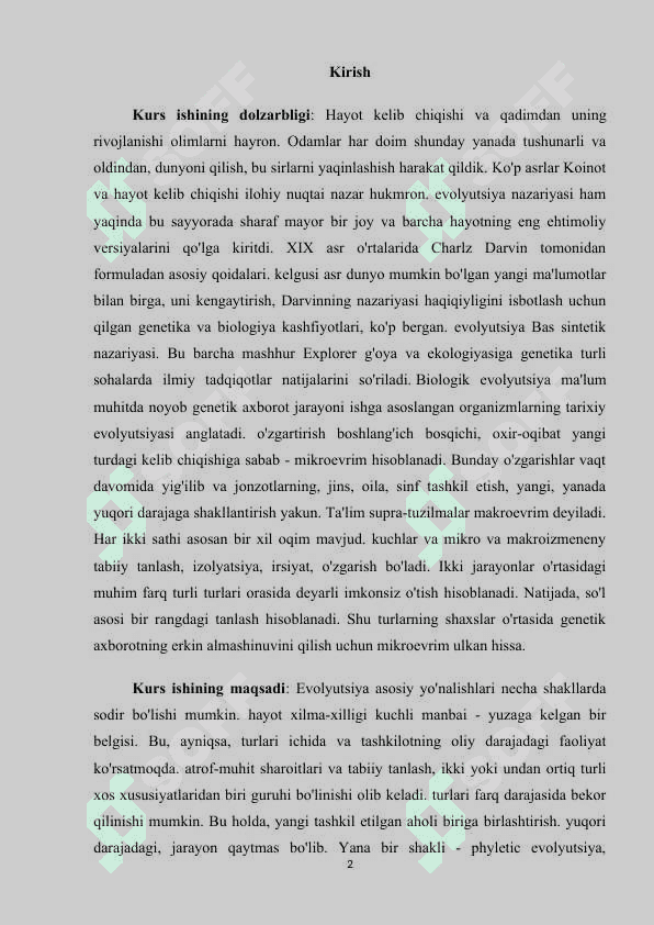 Hayvonlar evolyutsiyasi va ekalogiyasi 2