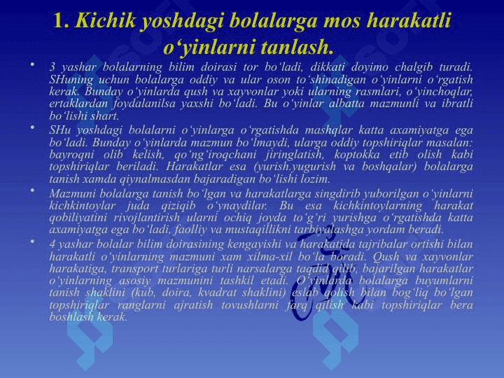 Maktabgacha talim tashkilotlarida o'yin faolyatini tashkil etish t.pptx 3