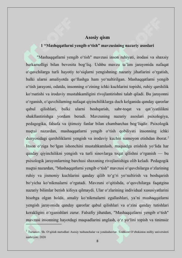 8-sinfda “mashaqqatlarni yengib o‘tish” mavzusini o’qitish metodikasi  k.docx 8