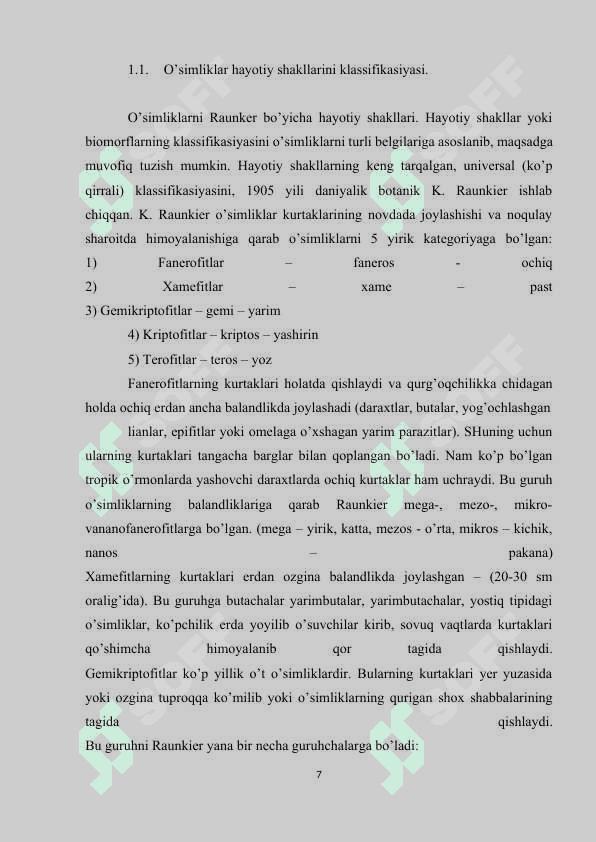 O’simliklarni hayotiy shakllari 7