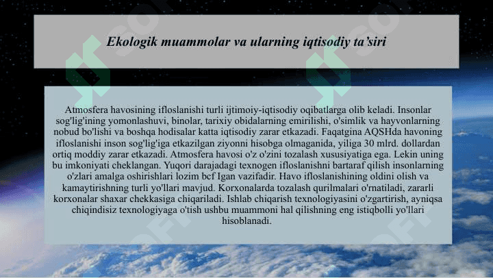 Atmosferani ifloslanish natijasida yuzaga kelgan ijtimoiy-iqtisodiy zarar 8