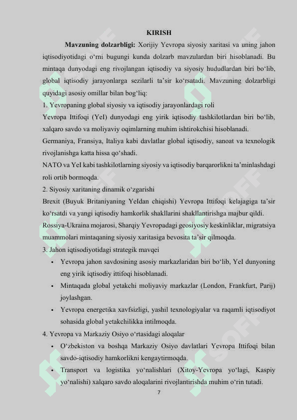 Xorijiy Yevropa siyosiy xaritasi, uning jahon iqtisodiyotidagi o'rni. 7