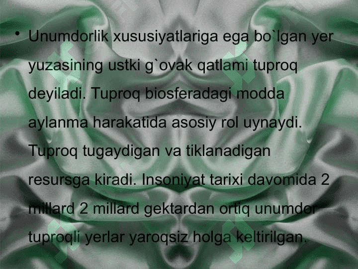 Tuproq unumdorligini baholashning tamoyillari 4
