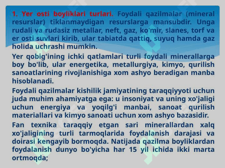 Yer osti boyliklarini muhofaza qilish 2