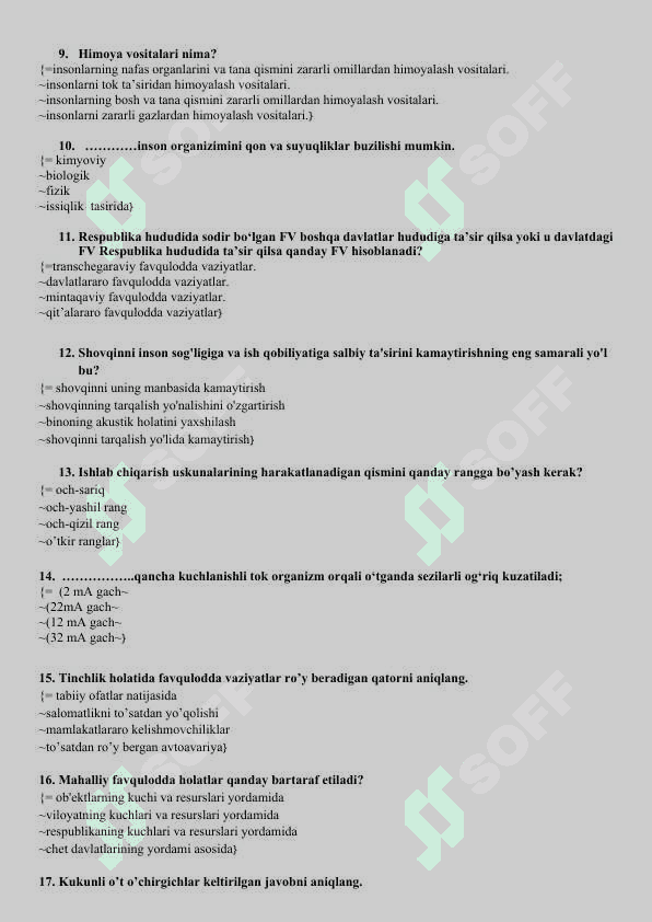 Hayot faoliyati xavfsizligi fanidan yakuniy test javoblari pptx 2