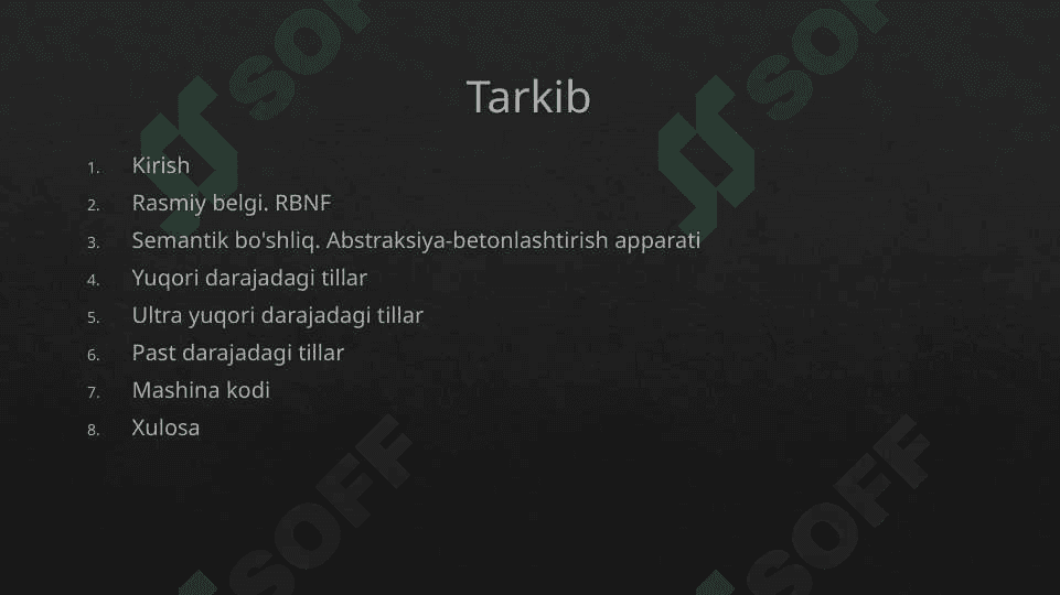 Yuqori va o'ta yuqori darajadagi dasturlash tillari, past darajadagi dasturlash tillari va mashina kodlari 2