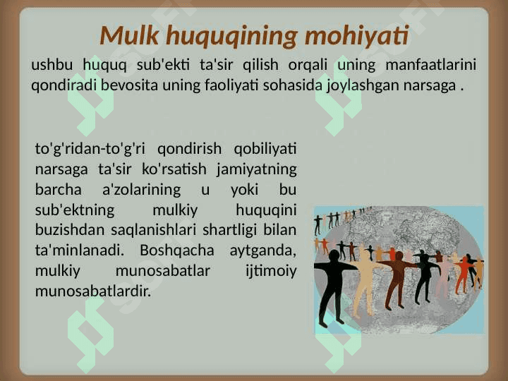 Mulk huquqi vujudga kelishi va  bekor  bo’lish asoslari, shakllari va asosiy tamoyillari. Mulk huquqi 4
