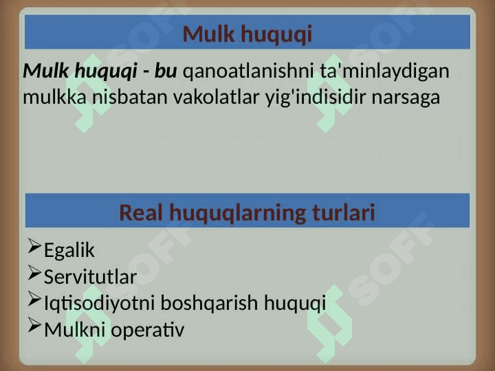 Mulk huquqi vujudga kelishi va  bekor  bo’lish asoslari, shakllari va asosiy tamoyillari. Mulk huquqi 8