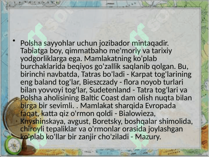 Polsha turizmining rivojlanish xususiyatlari 2