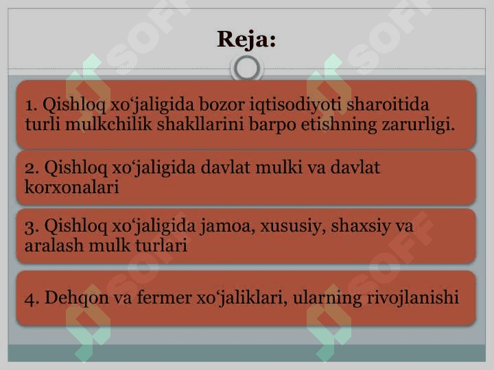 QISHLOQ XO‘JALIGIDA MULK VA TADBIRKORLIK SHAKLLARI, ULARNING BOZOR SHAROITIDA RIVOJLANISHI 2