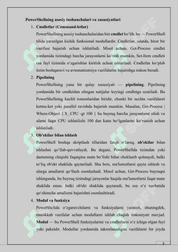 “WINDOWS POWERSHELL VA UNING IMKONIYATLARI” 5