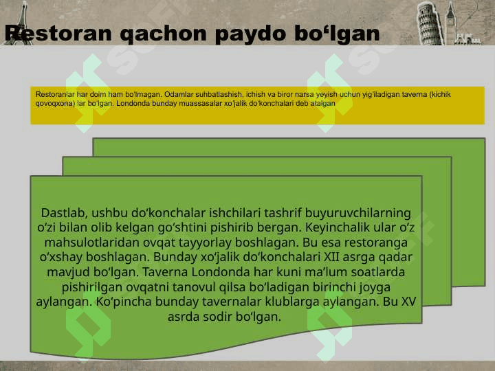 Restoran biznesi va korxona tarixi. Oilaviy va etnik restoranlar 4