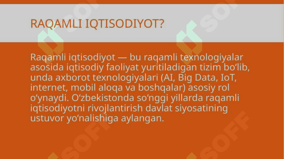 Raqamli iqtisodiyot rivojlanishi istiqbollari, Uzbekiston misolida mavzusida slayd 2
