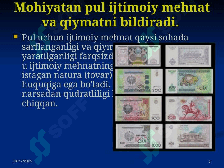 Pul haqidagi turli xil nazariyalar va xozirgi zamon pulining tabiati 3