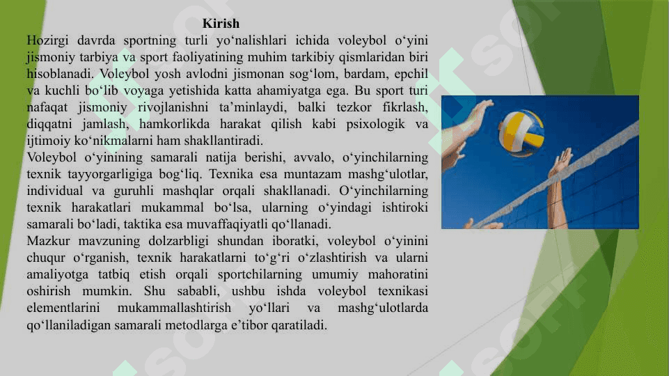 Voleybol o'yinida shug'ullanuvchilarning o'yin texnikasini takomillashtirish va mahoratini oshirish 2