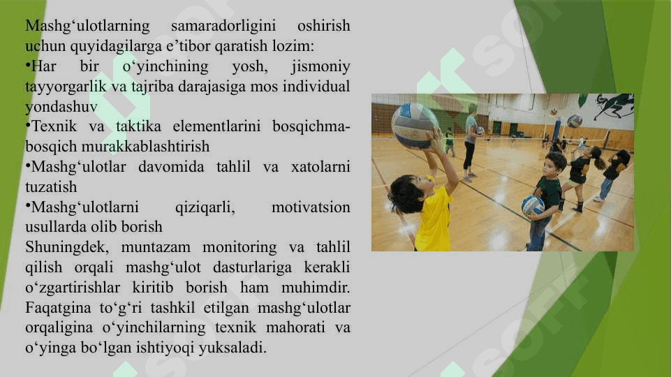 Voleybol o'yinida shug'ullanuvchilarning o'yin texnikasini takomillashtirish va mahoratini oshirish 8
