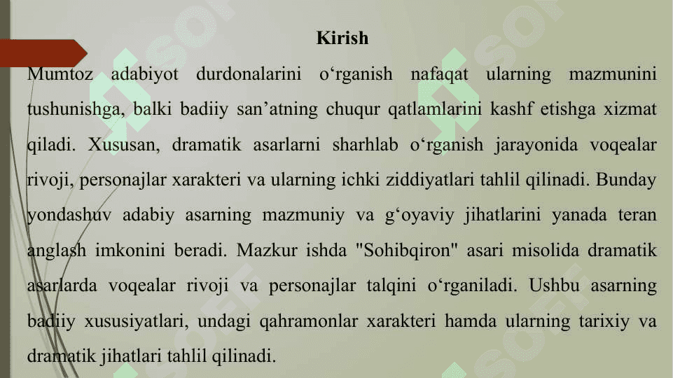 Mumtoz asarlarni sharxlab oʻrganish. Lugʻat ustida ishlash. (Sohibqiron asari misolida) dramatik asarlar taxlilida voqea va personajlar 3