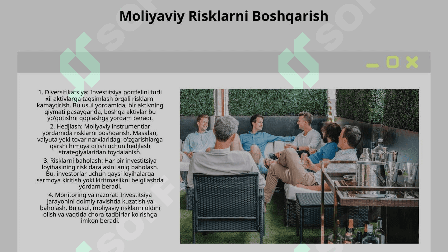 Investitsiya loyihalarini amalga oshirishda moliyaviy risklar va ularni samarali boshqarish yo'llari 7