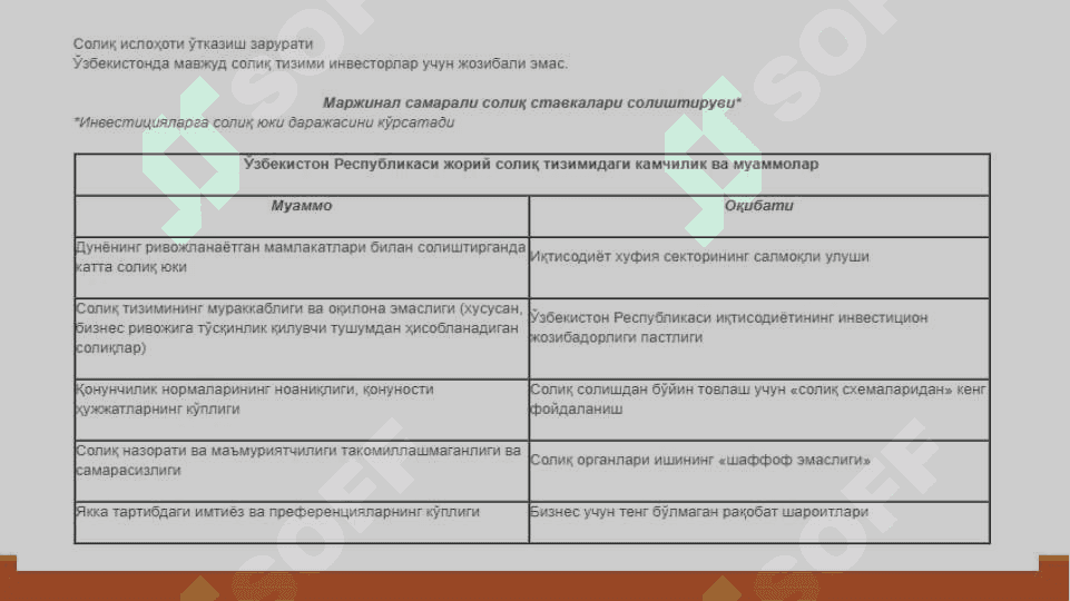 СОЛИҚЛАР ЁКИ БОШҚА МАЖБУРИЙ ТЎЛОВЛАРНИ ТЎЛАШДАН БЎЙИН ТОВЛАШ ЖИНОЯТИ ТУШУНЧАСИ. БЮДЖЕТ МАБЛАҒЛАРИНИ ТАЛОН-ТАРОЖ ҚИЛИШГА ҚАРШИ КУРАШИШ 6