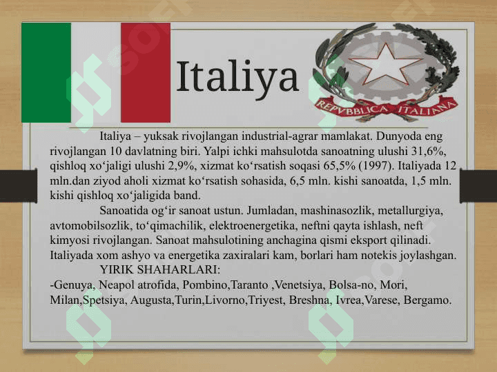 Italiya davlati haqida. 3