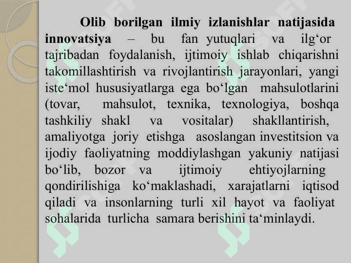 XO‘JALIGINING MODDIY-TEXNIKA RESURSLARI, FAN-TEXNIKA TARAQQIYOTI, INNOVATSION TEXNOLOGIYALAR VA ULARDAN SAMARALI FOYDALANISH 7