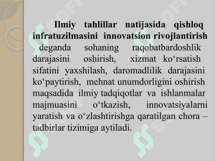 XO‘JALIGINING MODDIY-TEXNIKA RESURSLARI, FAN-TEXNIKA TARAQQIYOTI, INNOVATSION TEXNOLOGIYALAR VA ULARDAN SAMARALI FOYDALANISH 8