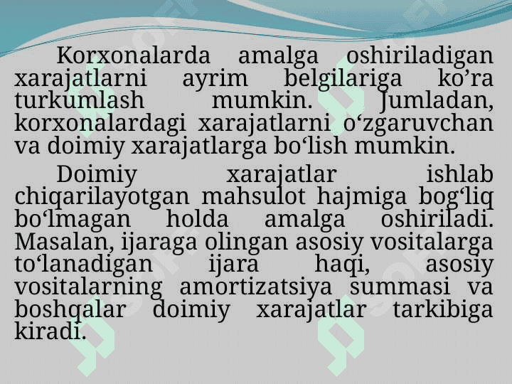 Ishlab chiqarish va xarajatlar hisobi 8