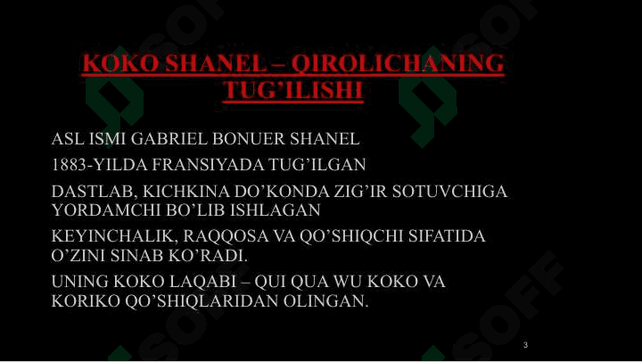 KOKO SHANEL – QIROLICHANING TUG’ILISHI 3