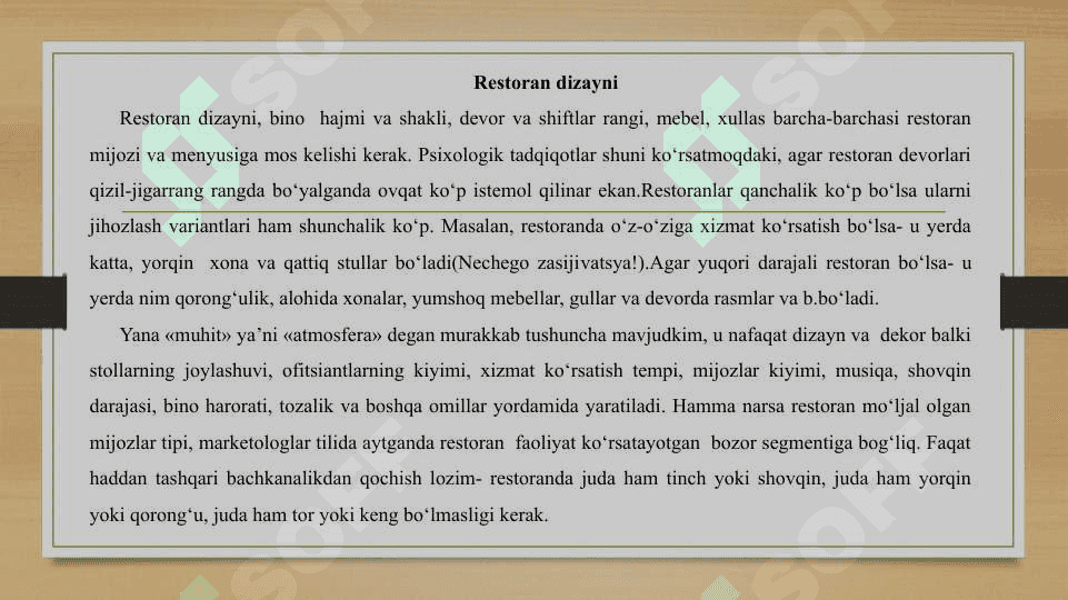 Mehmonxonalarda ovqatlantirish xizmatini tashkil etish 5