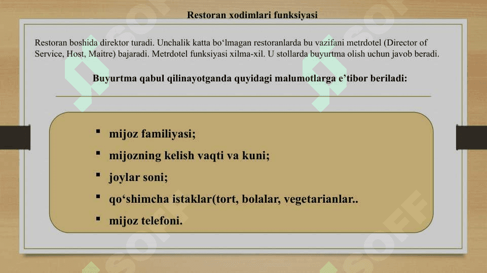 Mehmonxonalarda ovqatlantirish xizmatini tashkil etish 7