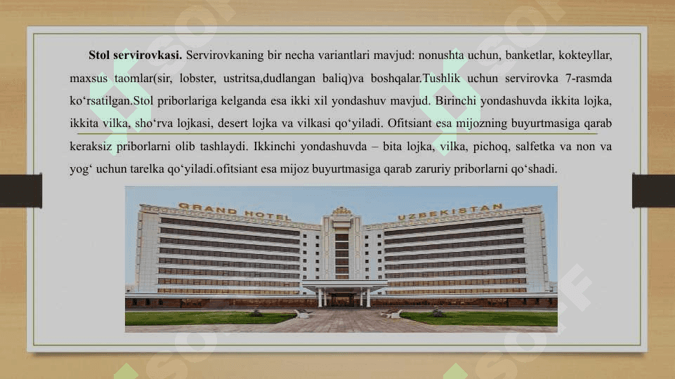 Mehmonxonalarda ovqatlantirish xizmatini tashkil etish 8