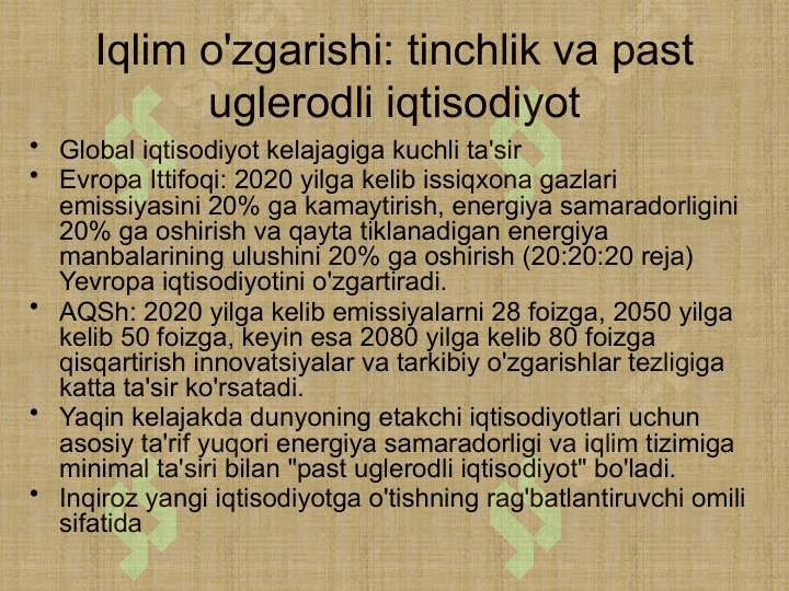 Iqlim o'zgarishini iqtisodiyotga ta'sirlari 3