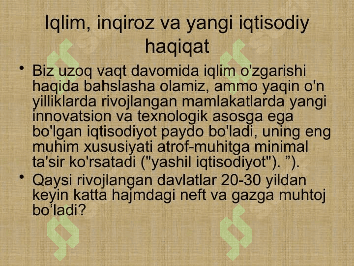 Iqlim o'zgarishini iqtisodiyotga ta'sirlari 4