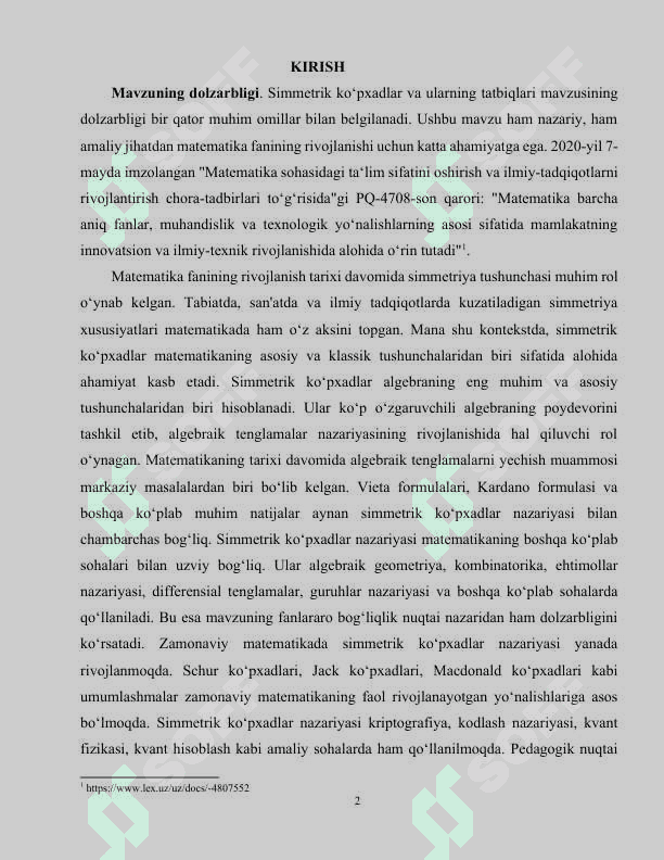 Matematika o'qitishda simmetrik ko'pxadlar va ularning tatbiqlari 2