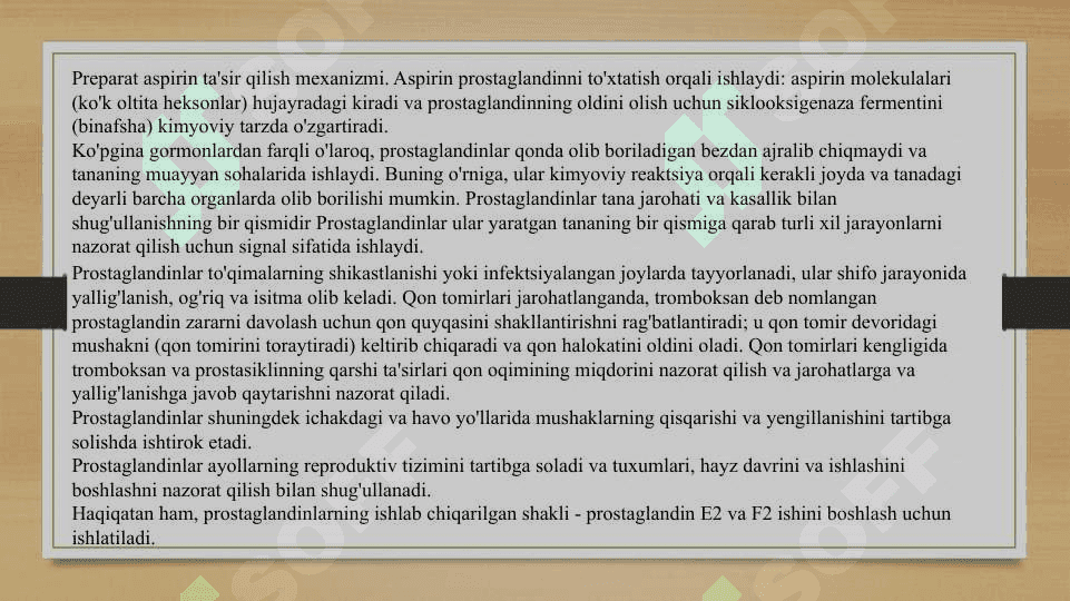 Garmonoidlar. Prostaglandinlar va ularning biologik ahamiyati 2