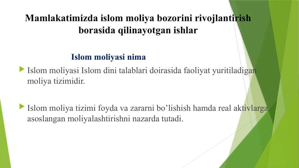 Mamlakatimizda islom moliya bozorini rivojlantirish borasida qilinayotgan ishlar