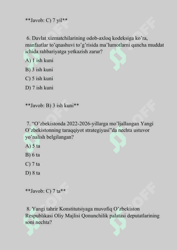 Argos 50 talik test, javoblari bilan. Davlat xizmatchisi 2025 4