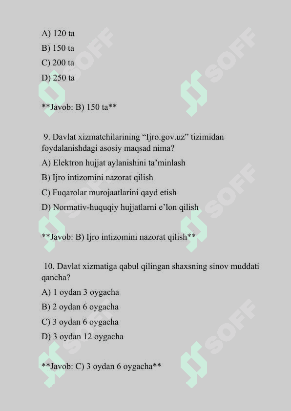 Argos 50 talik test, javoblari bilan. Davlat xizmatchisi 2025 5