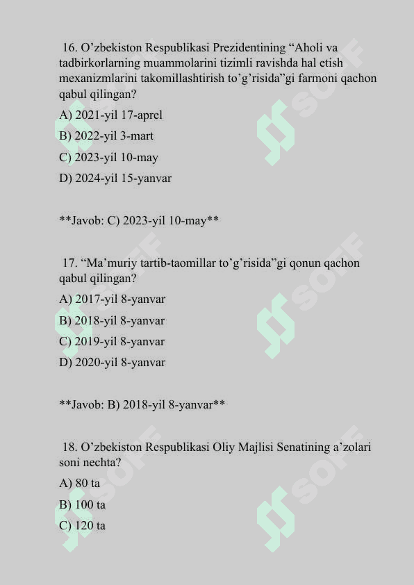Argos 50 talik test, javoblari bilan. Davlat xizmatchisi 2025 8