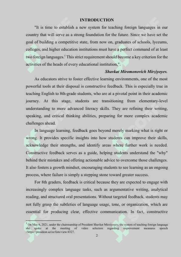 The importance of constructive feedback in teaching English to 8th graders 2